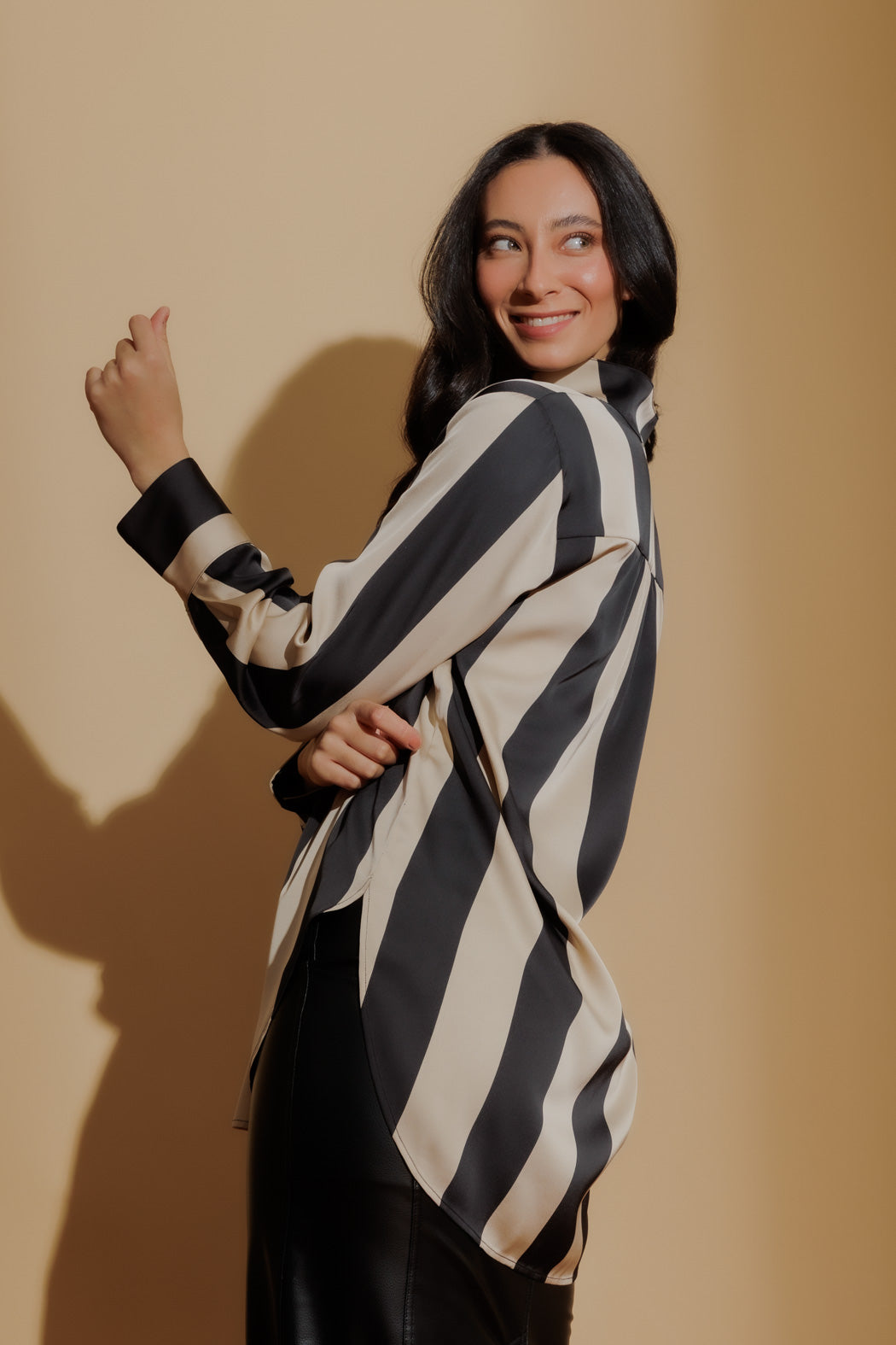 Taupe/Black Silky Blogger Shirt