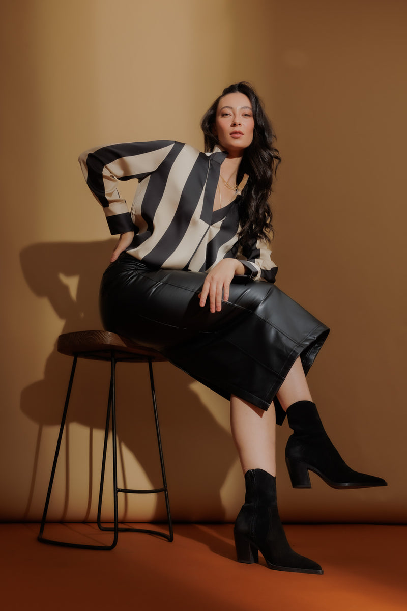 Taupe/Black Silky Blogger Shirt