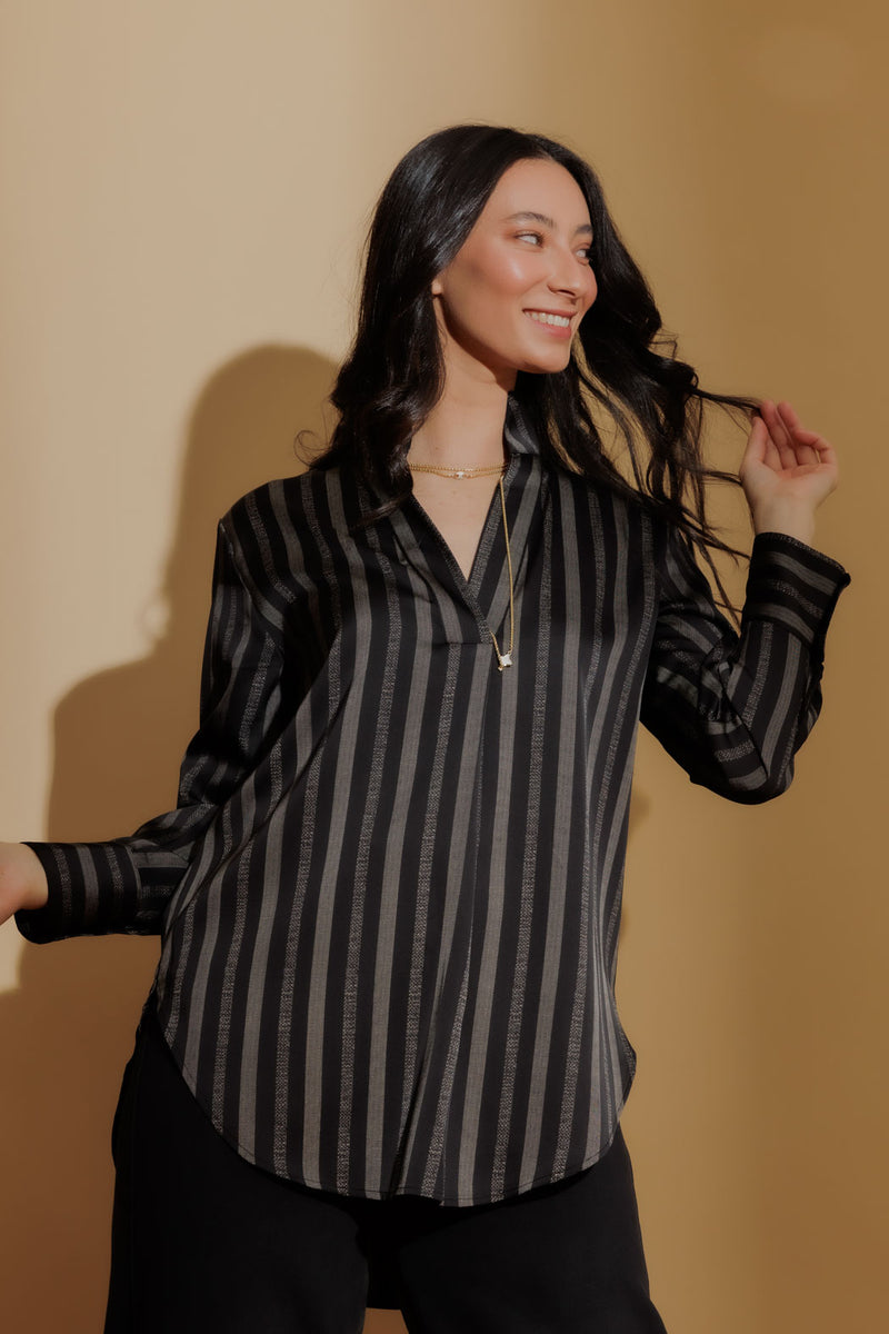 Speckled Stripe Silky Blogger Shirt Speckled Stripe
