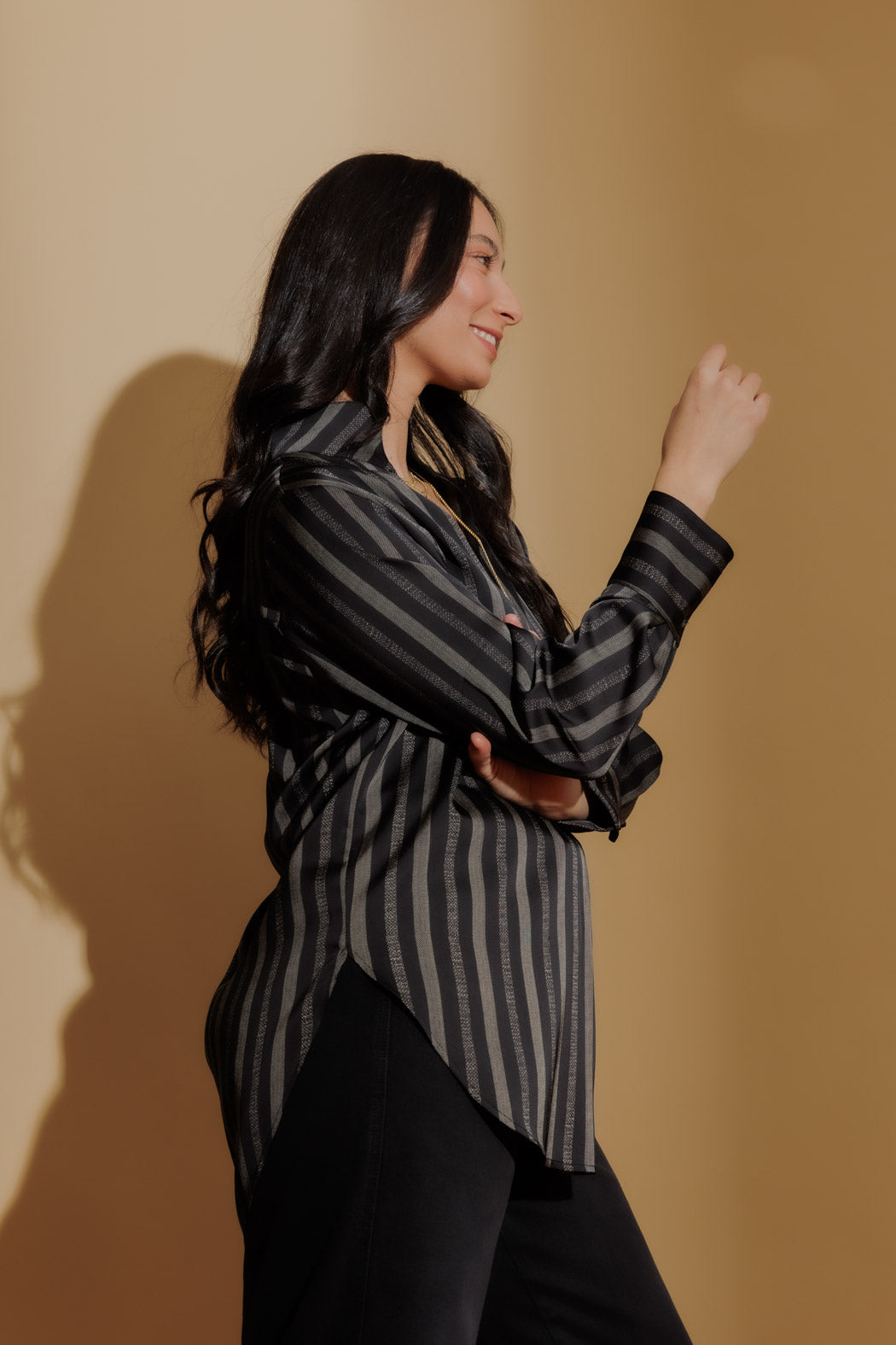 Speckled Stripe Silky Blogger Shirt Speckled Stripe