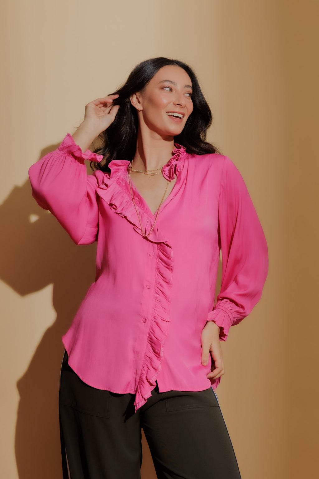 Pink Double Ruffle Blouse