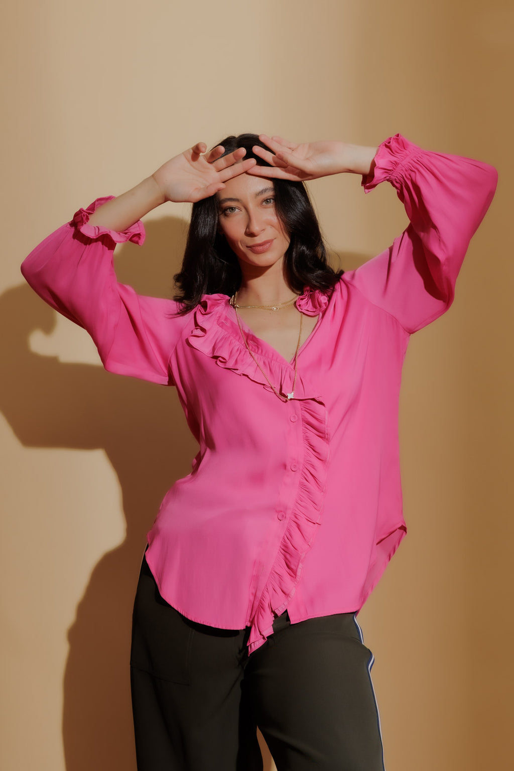 Pink Double Ruffle Blouse
