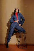 Blue Embossed Denim Barrel Jean