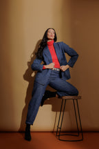 Blue Embossed Denim Barrel Jean