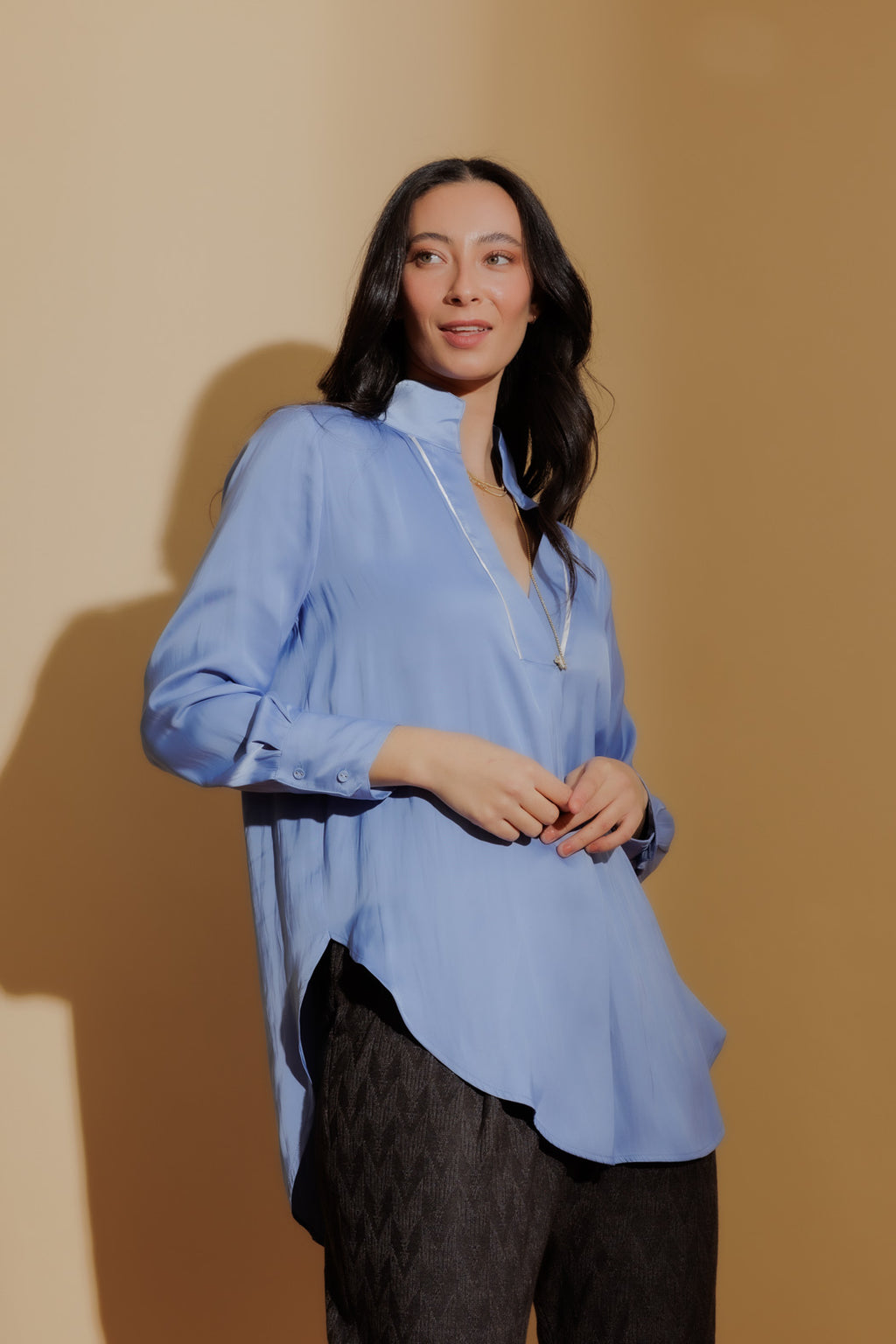 Cornflower Piped Front Blogger Shirt