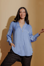 Cornflower Piped Front Blogger Shirt