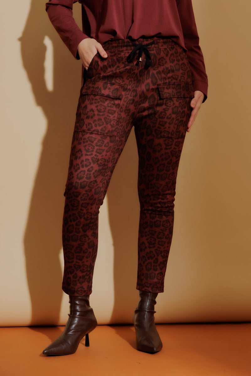 Burgundy Animal Suede Cargo Jogger Pant