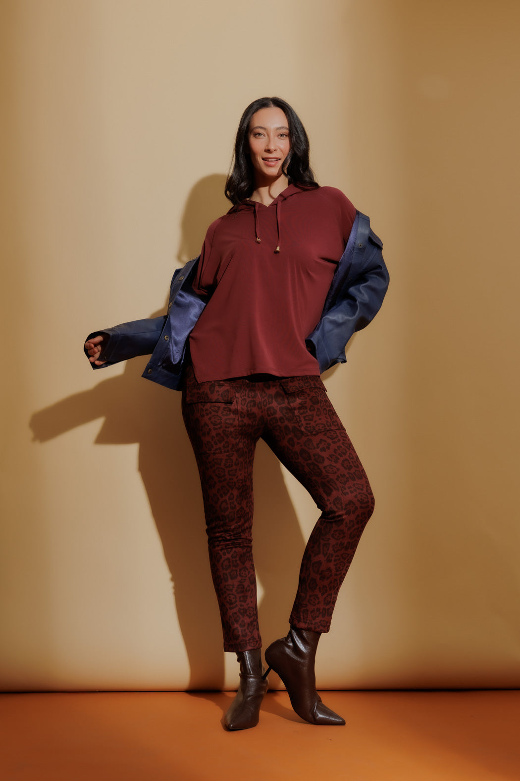 Burgundy Animal Suede Cargo Jogger Pant