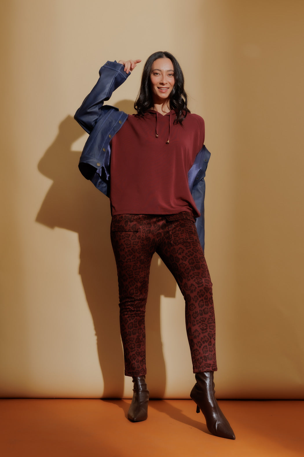 Burgundy Animal Suede Cargo Jogger Pant