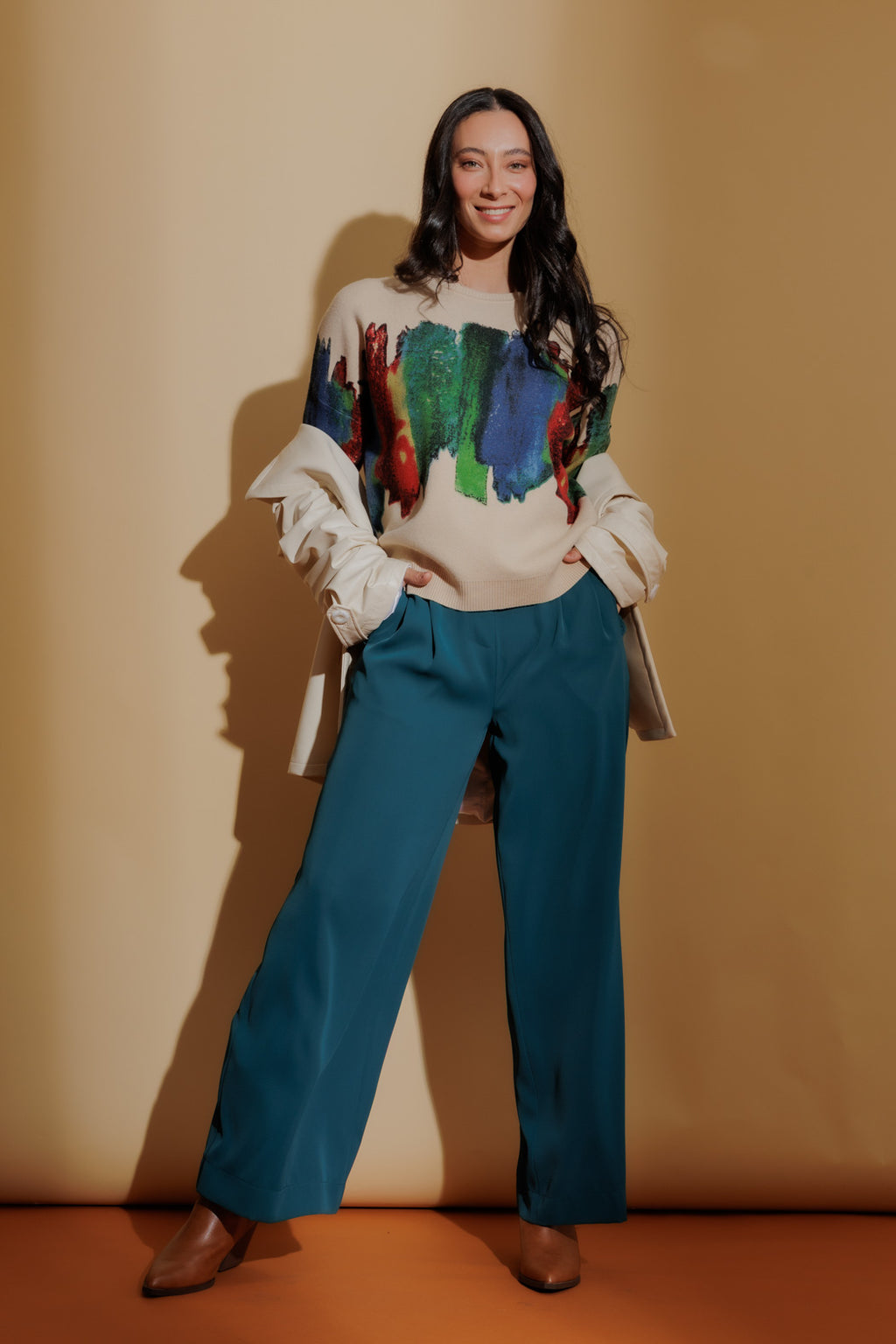 Beige Rainbow Knit Jumper Beige S