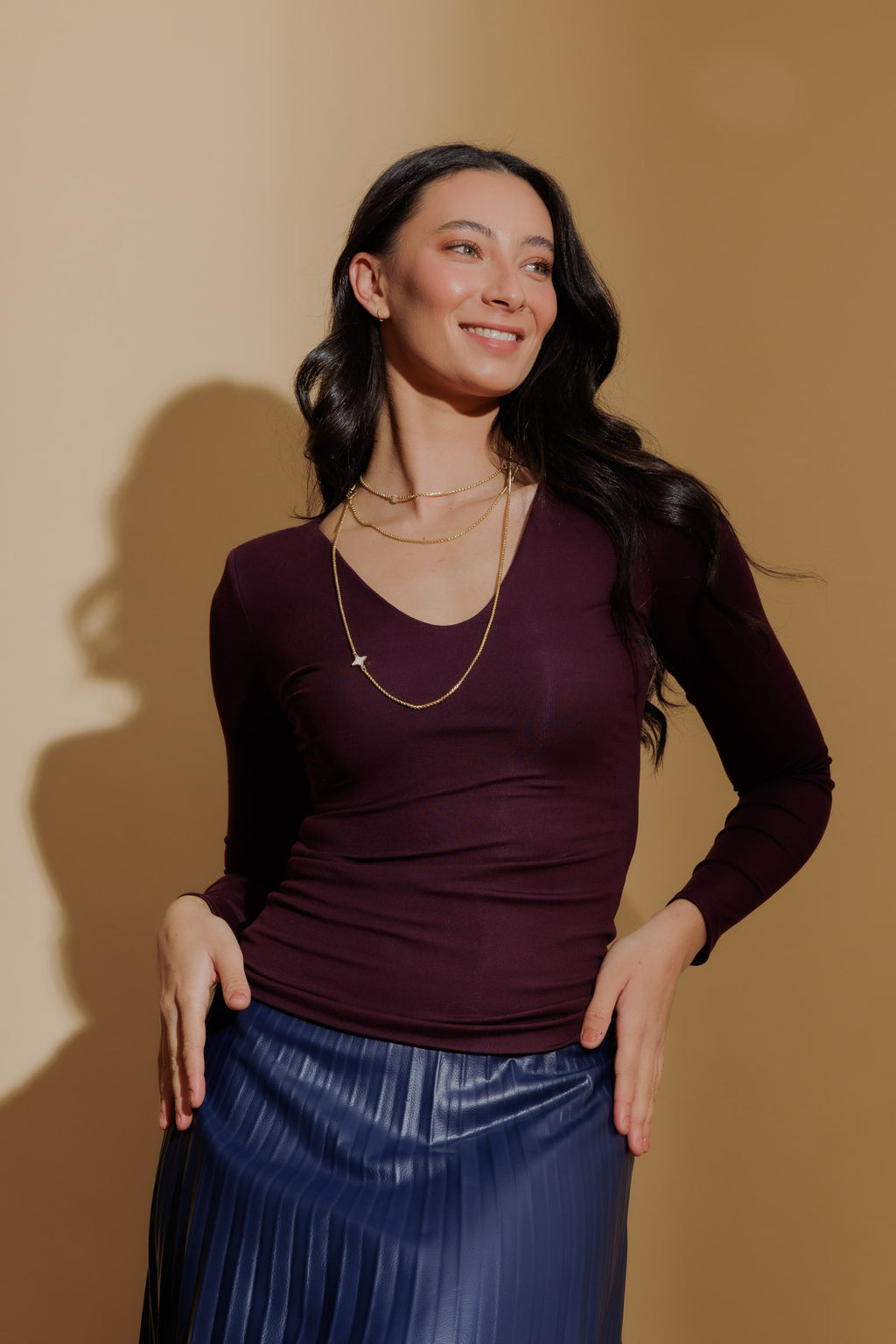 Plum Tencel Long Sleeve Lust Top