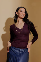 Plum Tencel Long Sleeve Lust Top