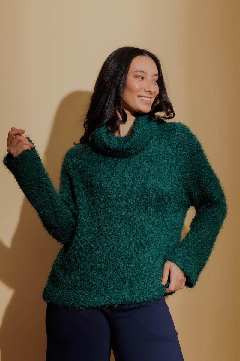 Jade Fluffy Roll Neck Jumper