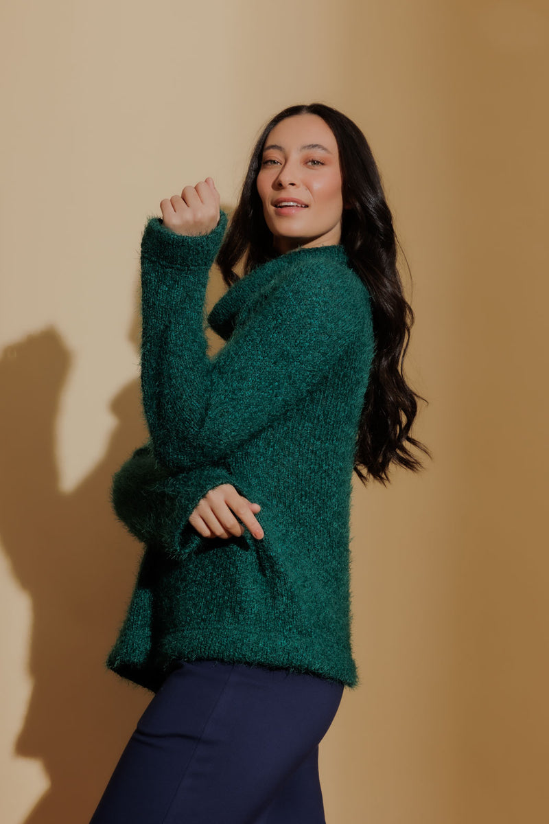 Jade Fluffy Roll Neck Jumper