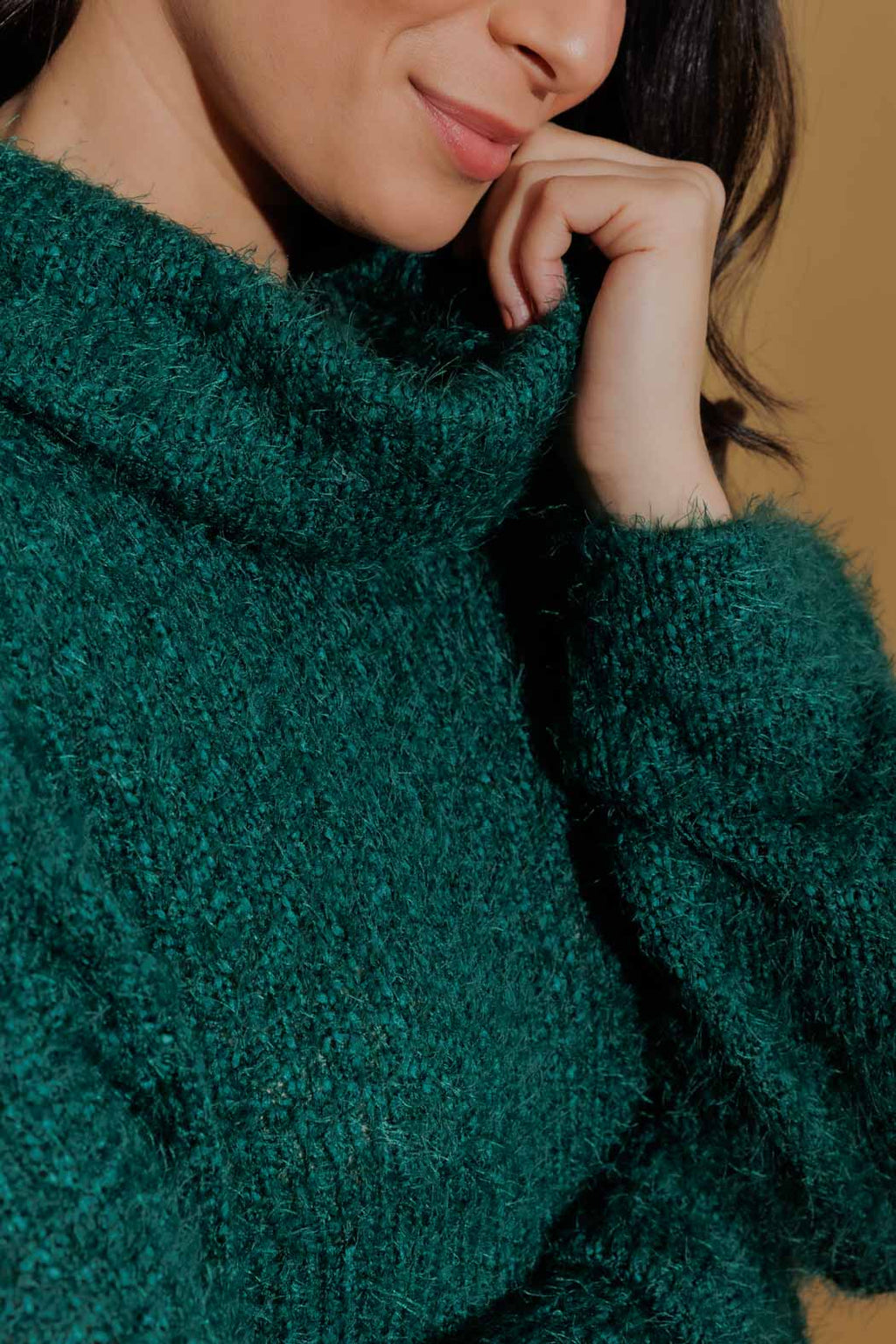 Jade Fluffy Roll Neck Jumper