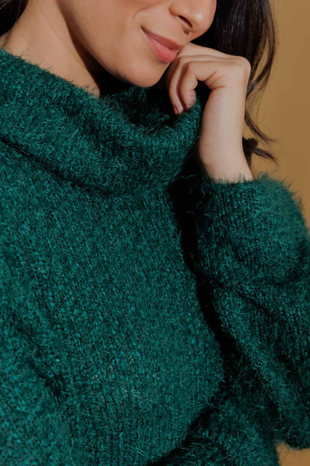 Jade Fluffy Roll Neck Jumper