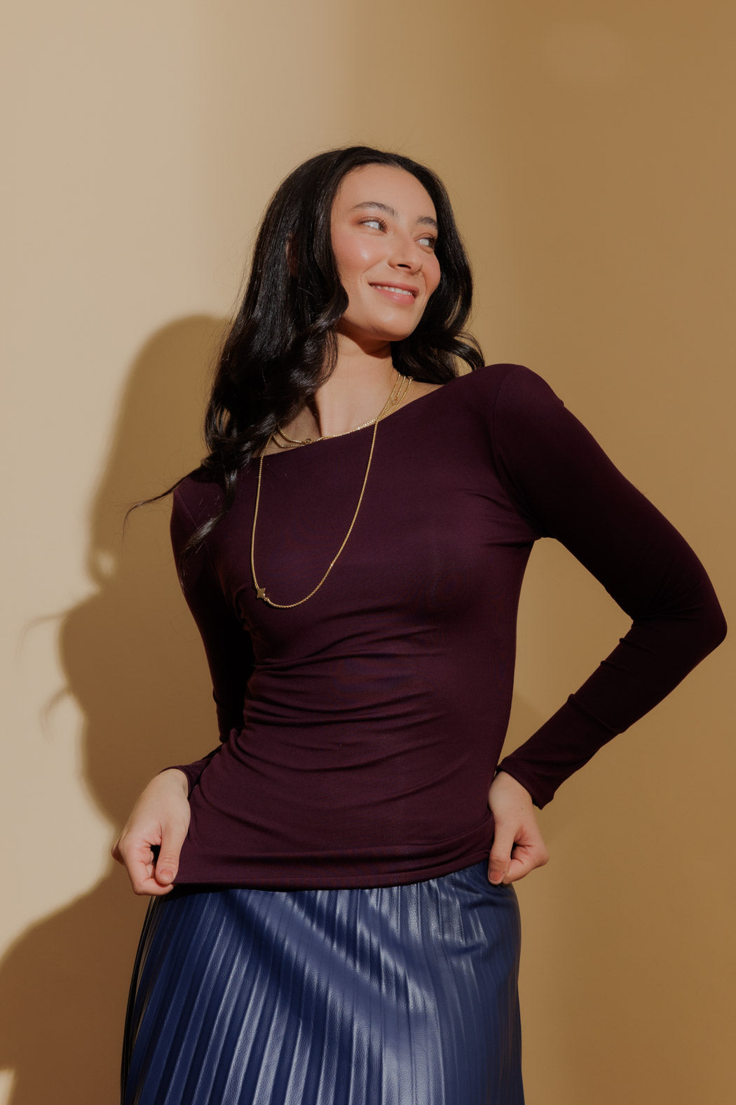 Plum Tencel Long Sleeve Lust Top