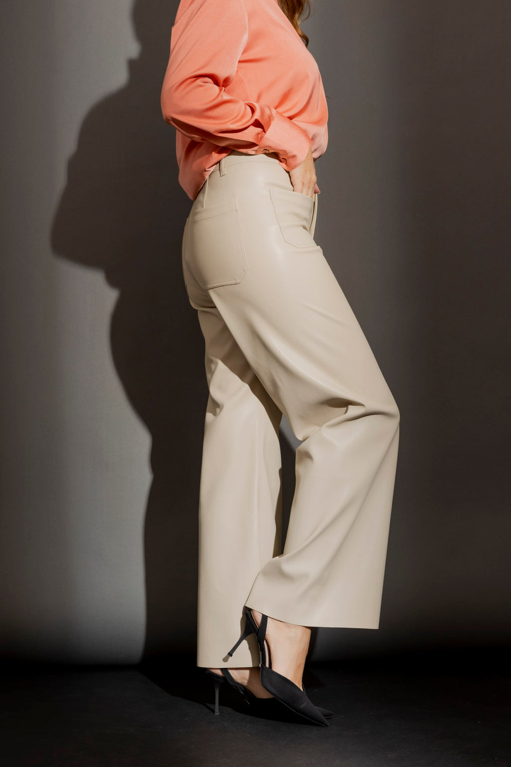Putty Faux Leather Wide Leg Pant