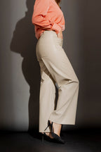 Putty Faux Leather Wide Leg Pant