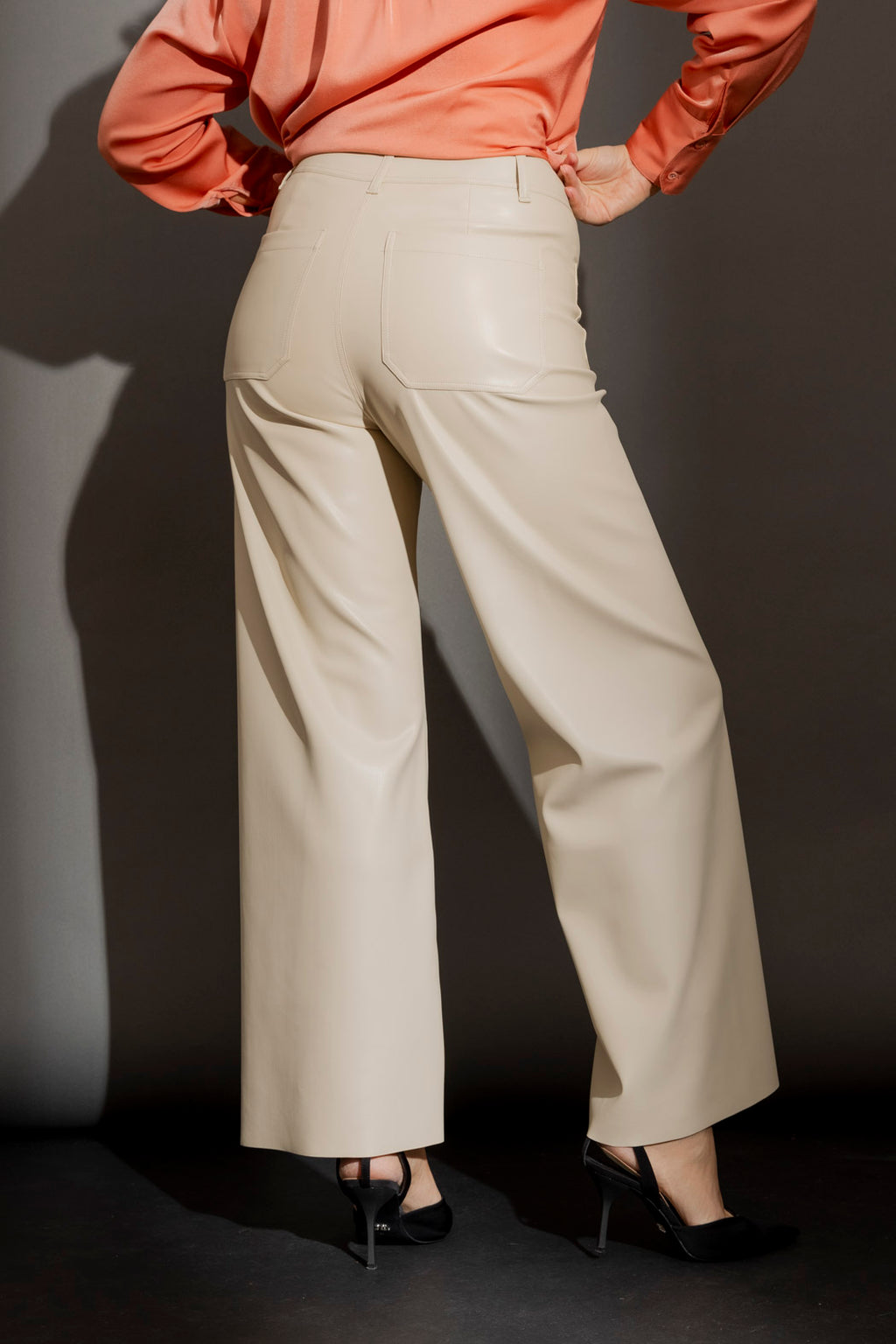 Putty Faux Leather Wide Leg Pant