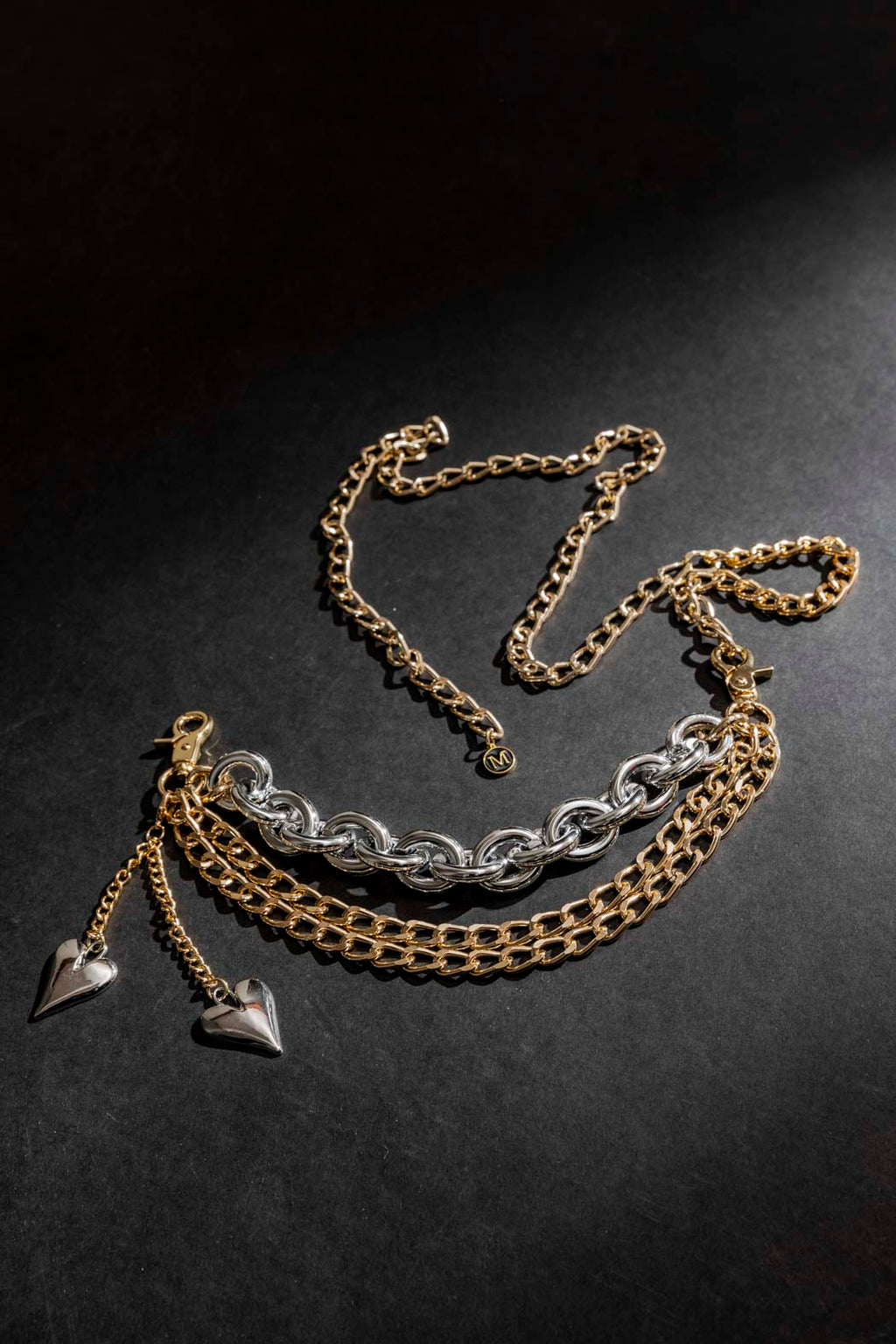 Double Heart Chain Belt Gold/Silver O/S