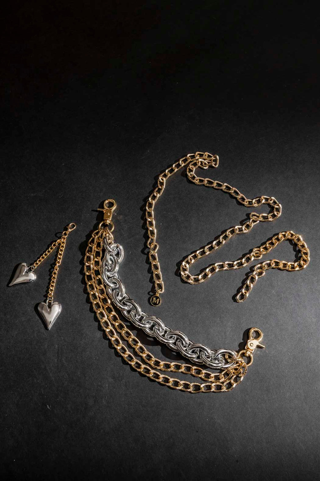 Double Heart Chain Belt Gold/Silver O/S