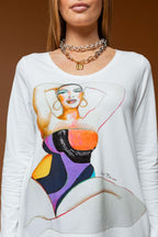 White Swimsuit Long Sleeve Tee