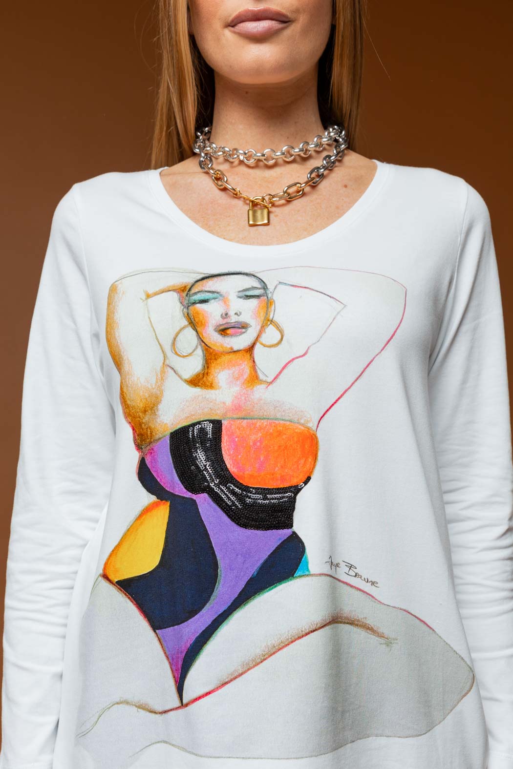 White Swimsuit Long Sleeve Tee