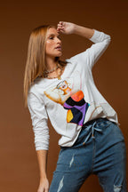 White Swimsuit Long Sleeve Tee