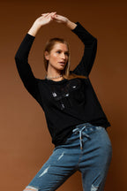 Black Motto Sequin Long Sleeve Tee