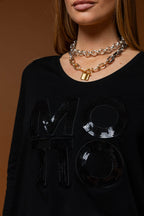 Black Motto Sequin Long Sleeve Tee