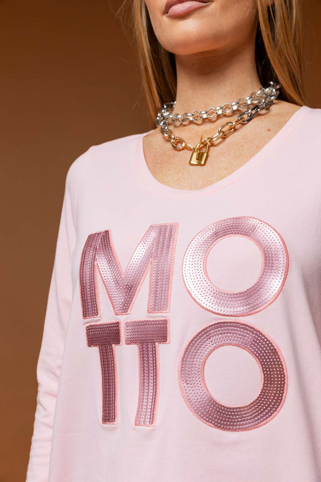 Pink Motto Sequin Long Sleeve Tee