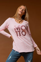 Pink Motto Sequin Long Sleeve Tee