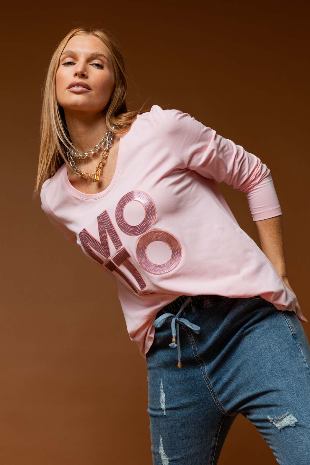Pink Motto Sequin Long Sleeve Tee
