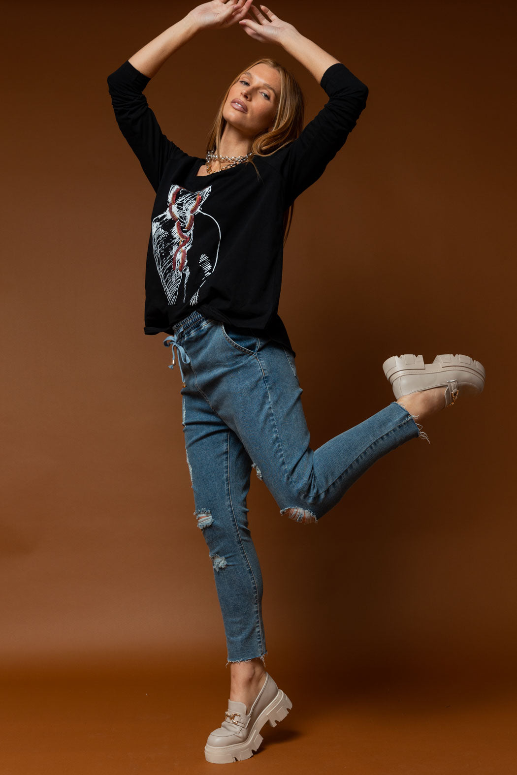 Black Ponytail Long Sleeve Tee