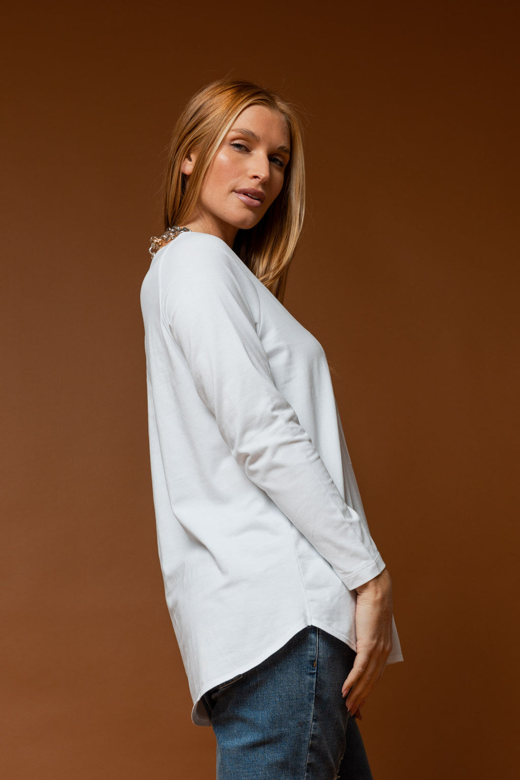 White Motto Sequin Long Sleeve Tee