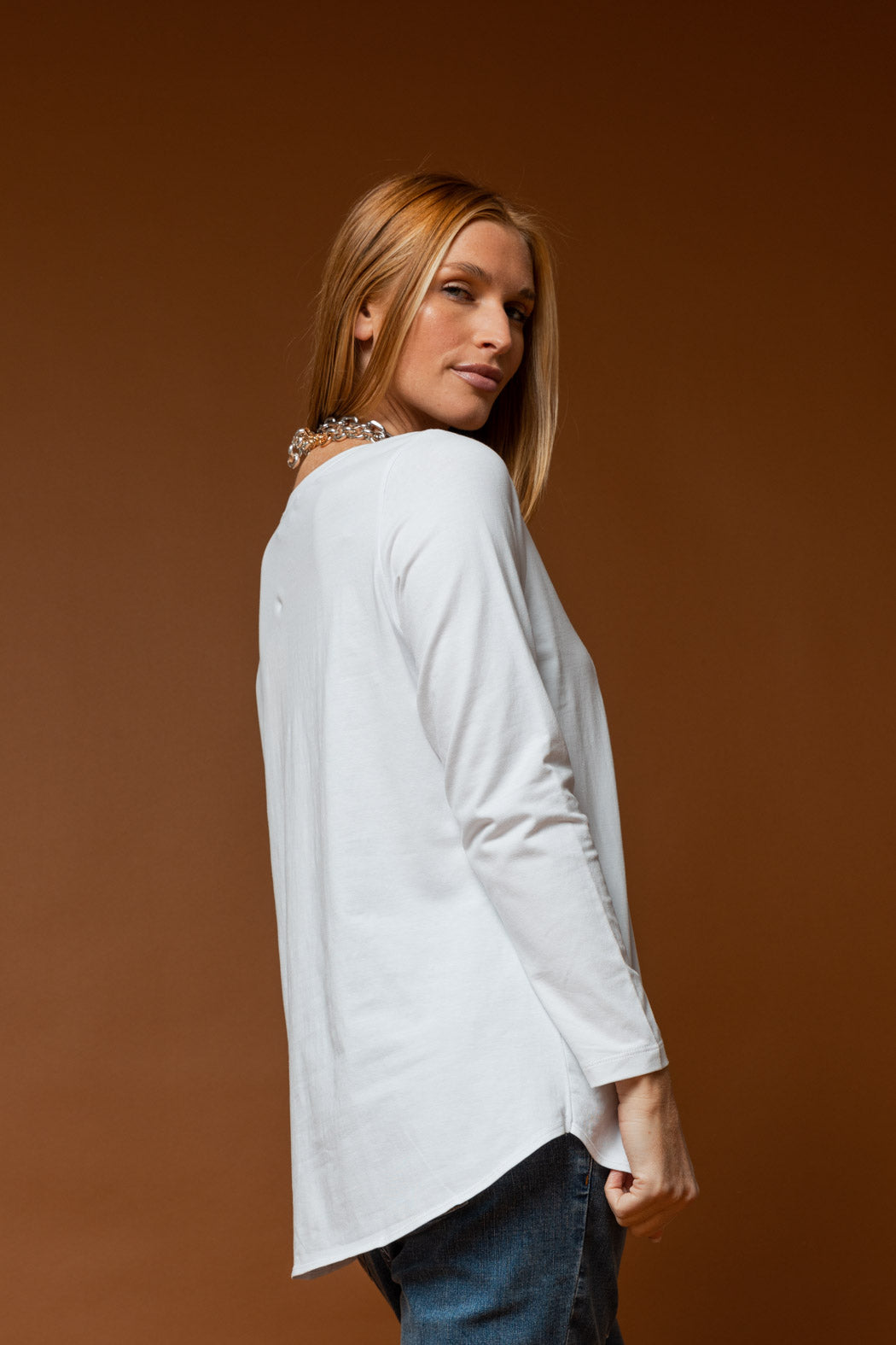 White Motto Sequin Long Sleeve Tee