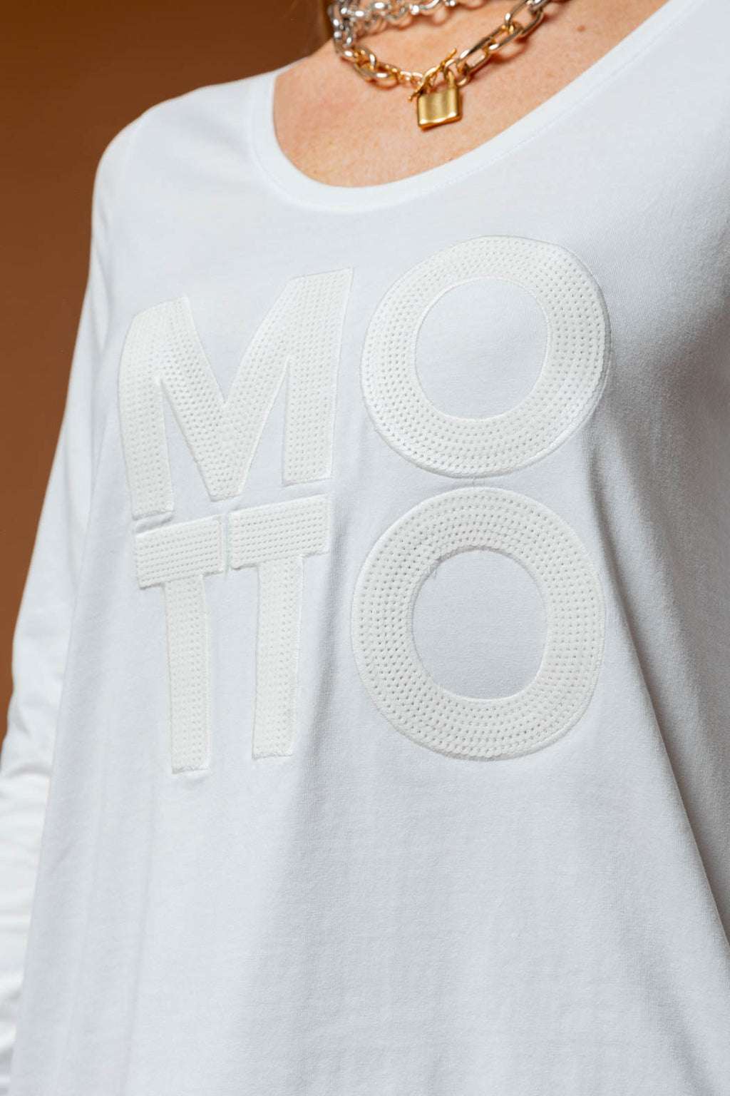 White Motto Sequin Long Sleeve Tee