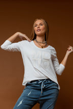 White Motto Sequin Long Sleeve Tee
