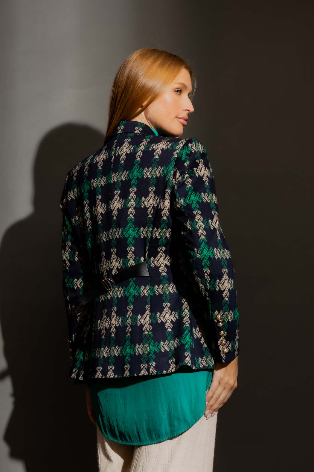 Navy/Green Belted Sisca Blazer Navy
