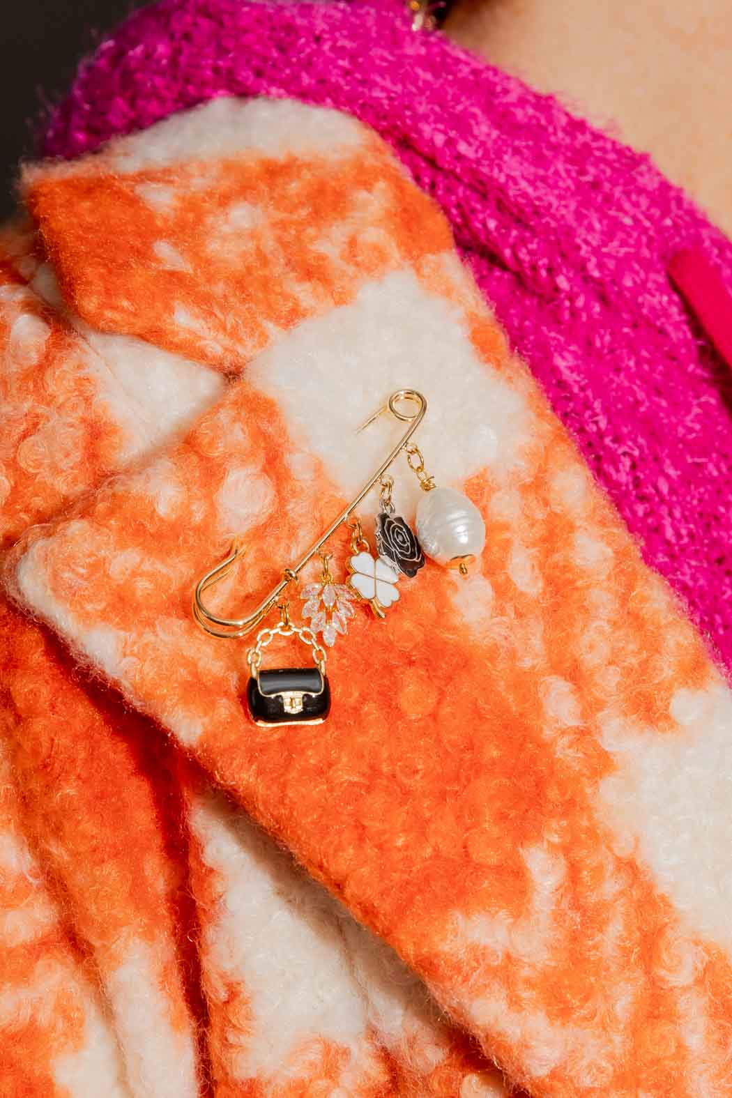 Gold Charm Pin Brooch