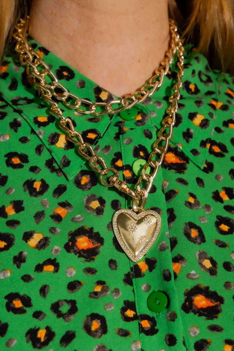 Gold Long Diamante Heart Necklace Gold O/S