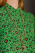 Gold Long Diamante Heart Necklace Gold O/S