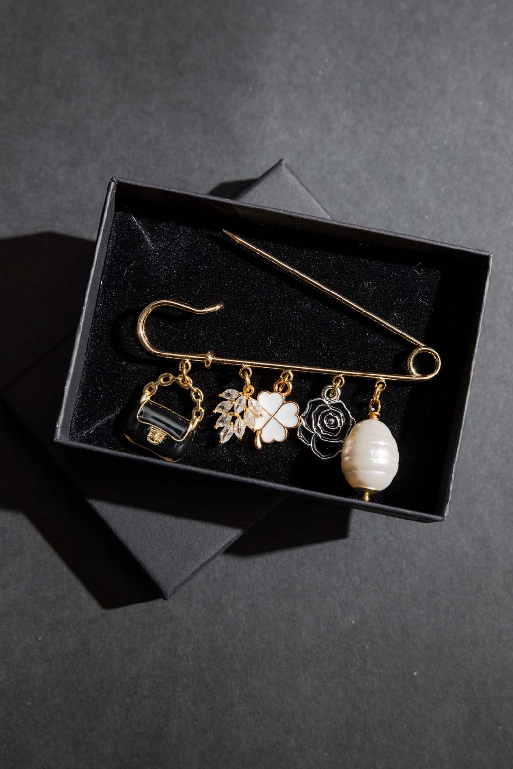 Gold Charm Pin Brooch