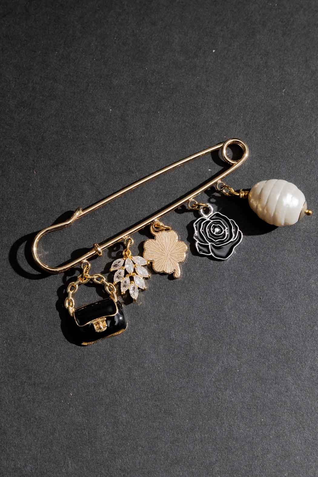 Gold Charm Pin Brooch