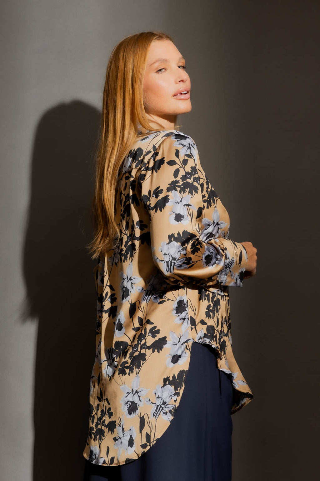 Gold Floral Silky Blogger Shirt Gold Floral