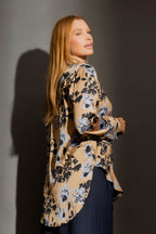 Gold Floral Silky Blogger Shirt Gold Floral