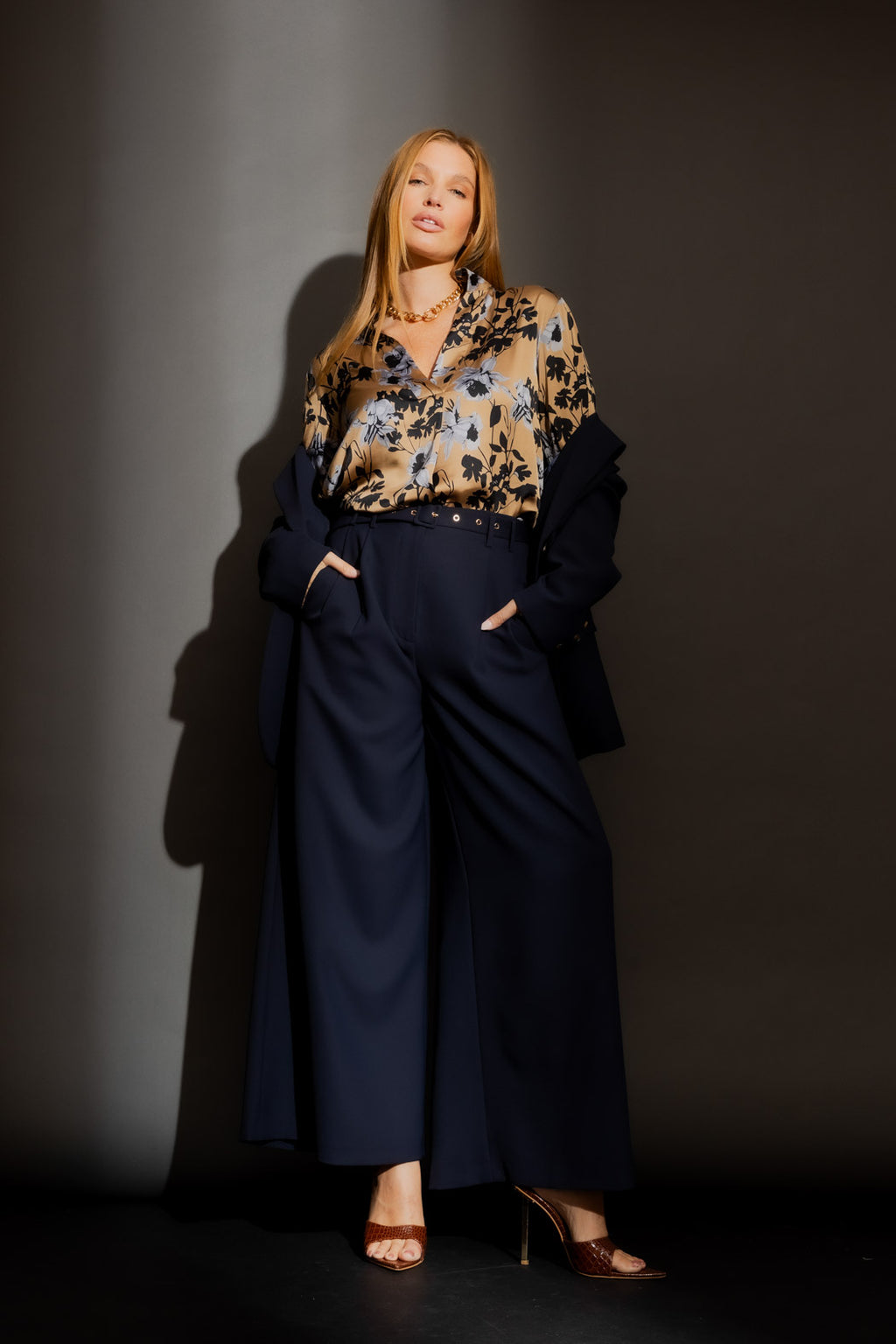 Gold Floral Silky Blogger Shirt Gold Floral