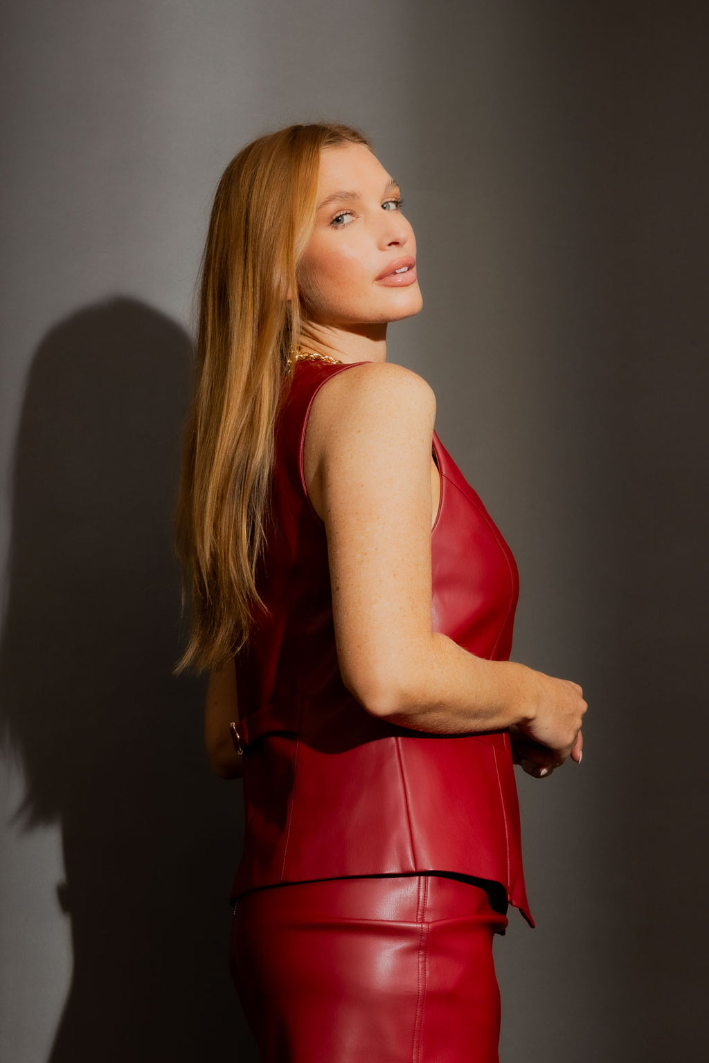 Red Faux Leather Vest