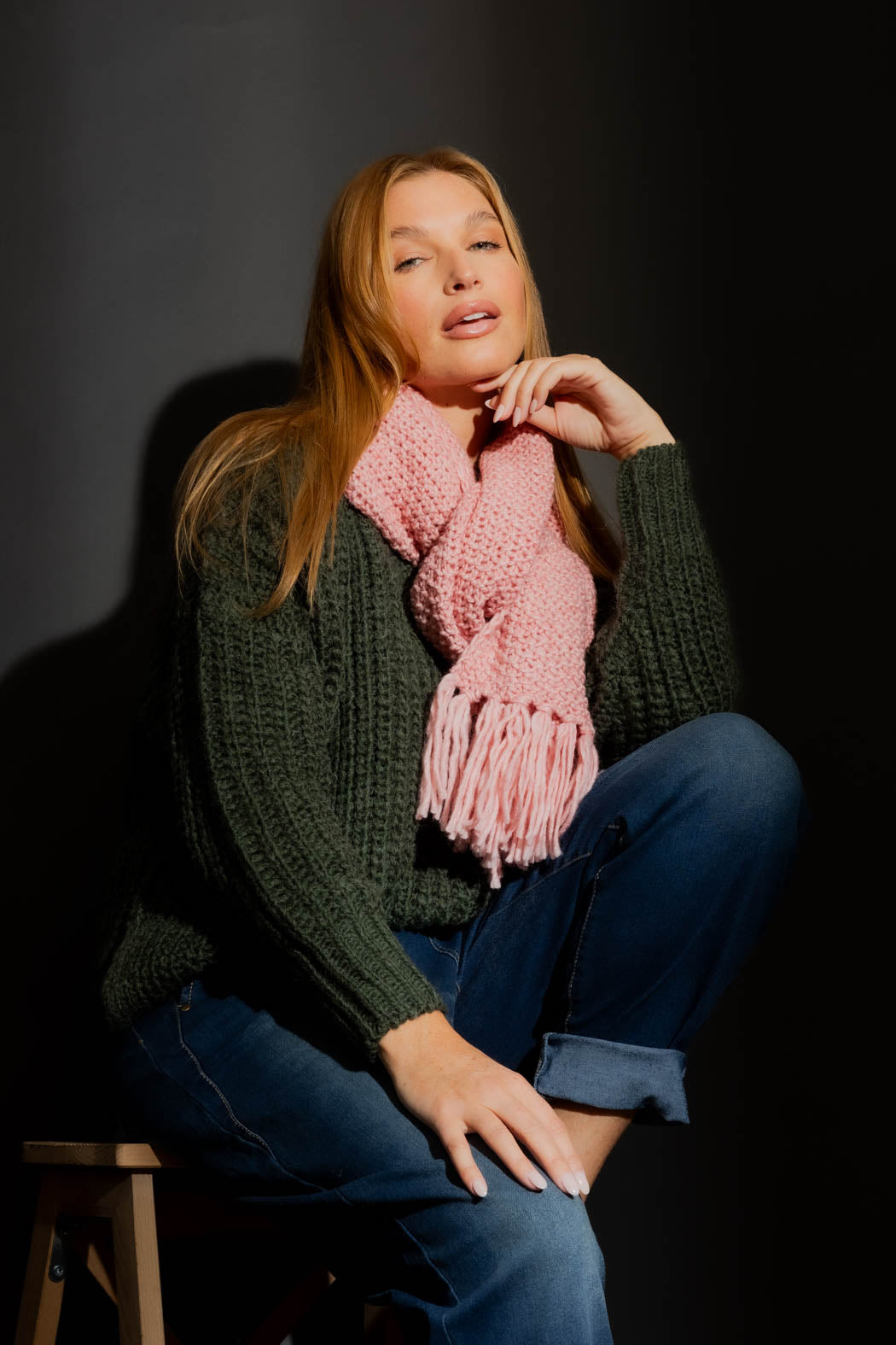 Pink Chunky Knit Scarf Pink O/S